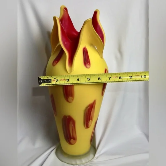 Hand Blown •Studio Art Large Yellow Vase •Azerbaijan Russia